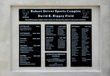 Engraved Wall of All the Donors for the Robert Driver Sports Complex